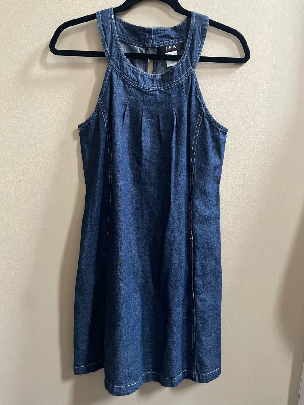 JFW Just For Wraps Vintage Y2K Denim Halter Dress Pleated High Neck Shift 7/8